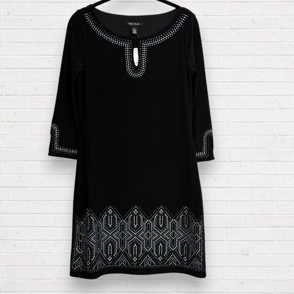 NWT White House Black Market WHBM Black Blue Rhinestone Keyhole Neck Dress XS - Picture 1 of 7